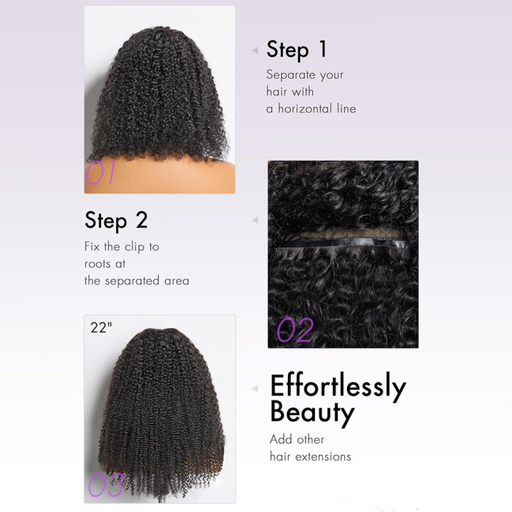 eullair Kinky Curly Clip in Hair Extensions 100% Real Remy Human Hair Extension for Black Women Natural Color 8PCS per Set With 20 Clips Double Weft 120gram