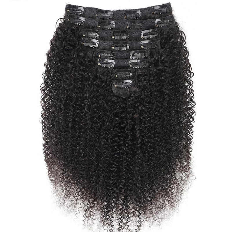 eullair Kinky Curly Clip in Hair Extensions 100% Real Remy Human Hair Extension for Black Women Natural Color 8PCS per Set With 20 Clips Double Weft 120gram