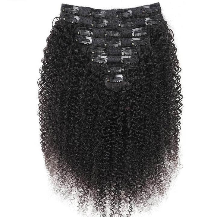 eullair Kinky Curly Clip in Hair Extensions 100% Real Remy Human Hair Extension for Black Women Natural Color 8PCS per Set With 20 Clips Double Weft 120gram