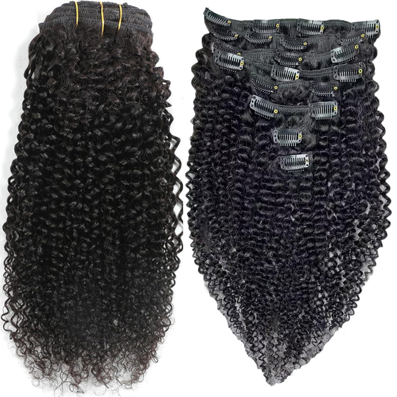 eullair Kinky Curly Clip in Hair Extensions 100% Real Remy Human Hair Extension for Black Women Natural Color 8PCS per Set With 20 Clips Double Weft 120gram