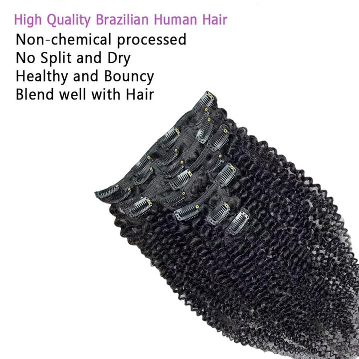 eullair Kinky Curly Clip in Hair Extensions 100% Real Remy Human Hair Extension for Black Women Natural Color 8PCS per Set With 20 Clips Double Weft 120gram
