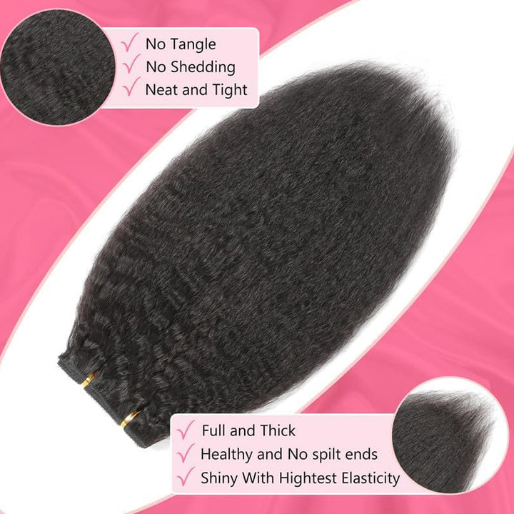 eullair Kinky Straight Clip in Hair Extensions 100% Real Remy Human Hair Extensions for Black Women Natural Color 8PCS per Set With 20 Clips Double Weft 120gram