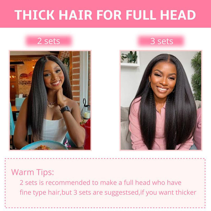 eullair Kinky Straight Clip in Hair Extensions 100% Real Remy Human Hair Extensions for Black Women Natural Color 8PCS per Set With 20 Clips Double Weft 120gram