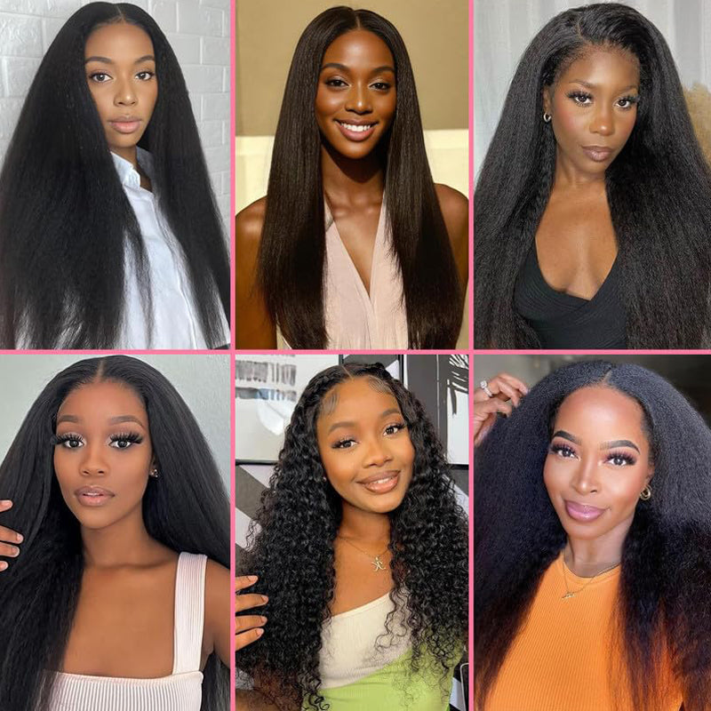 eullair Kinky Straight Clip in Hair Extensions 100% Real Remy Human Hair Extensions for Black Women Natural Color 8PCS per Set With 20 Clips Double Weft 120gram