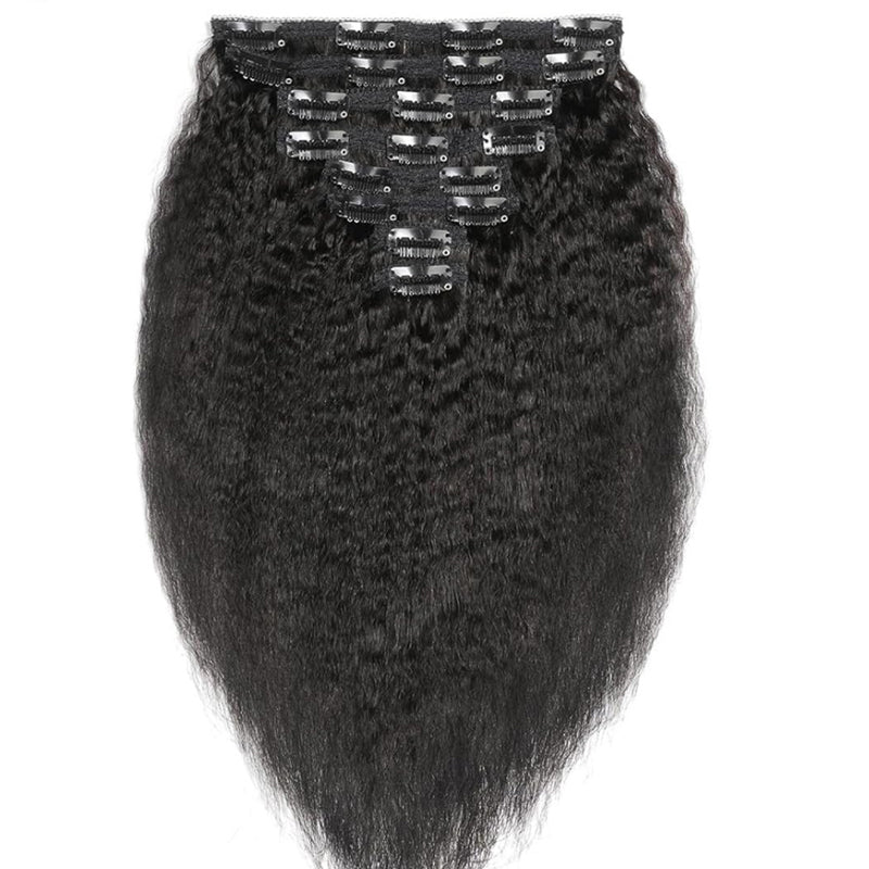 eullair Kinky Straight Clip in Hair Extensions 100% Real Remy Human Hair Extensions for Black Women Natural Color 8PCS per Set With 20 Clips Double Weft 120gram