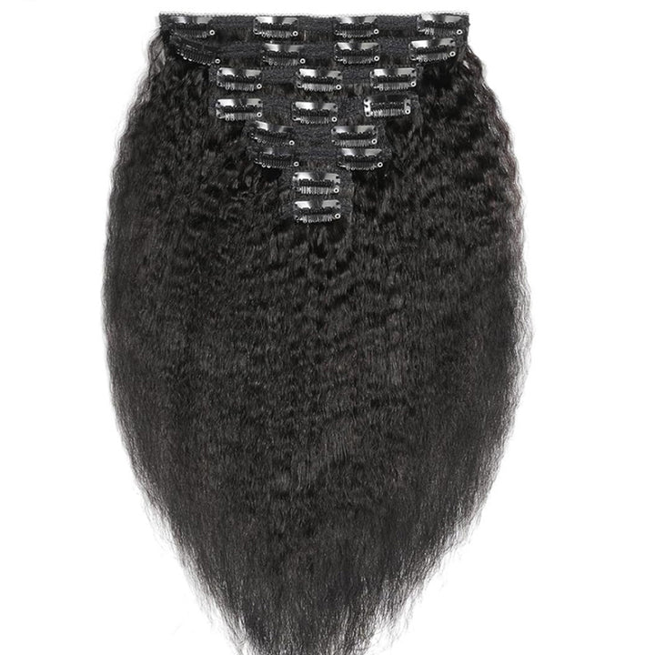 eullair Kinky Straight Clip in Hair Extensions 100% Real Remy Human Hair Extensions for Black Women Natural Color 8PCS per Set With 20 Clips Double Weft 120gram