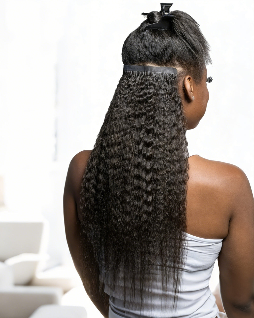 eullair Kinky Straight PU Clip In Hair Extensions 250g 14PCS | Seamless Invisible Skin Weft