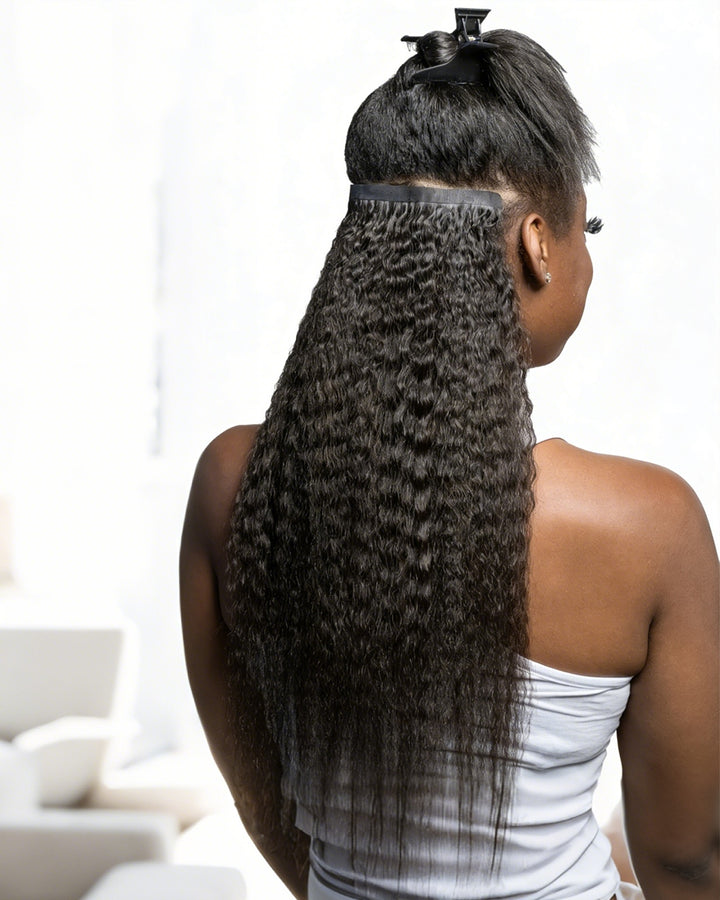 eullair Kinky Straight PU Clip In Hair Extensions 250g 14PCS | Seamless Invisible Skin Weft