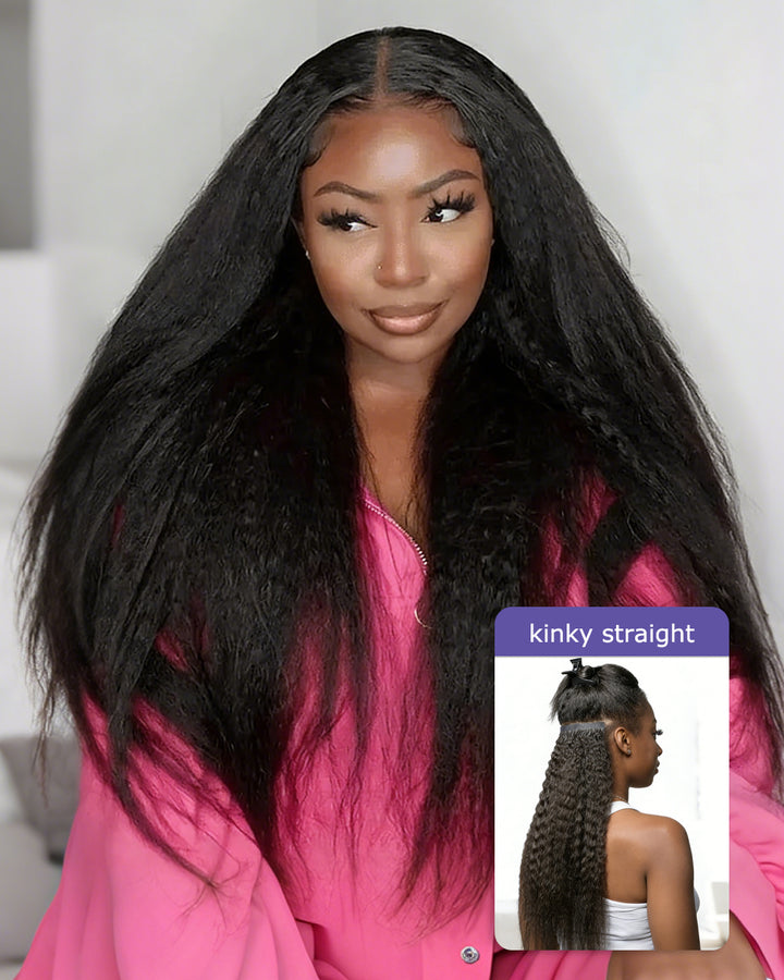 eullair Kinky Straight PU Clip In Hair Extensions 250g 14PCS | Seamless Invisible Skin Weft