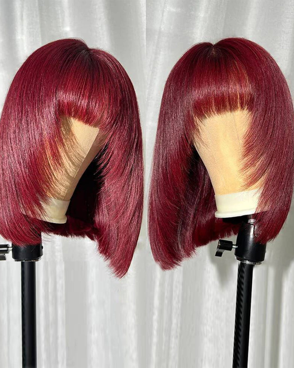 eullair Layered Cut Bangs Bob Wig Short Pre Colored Glueless Straight Hunan Hair Pre Cut 4x4 5x5 Lace Closure Wig