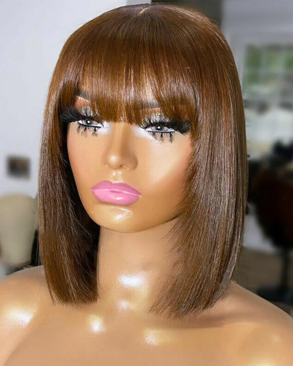 eullair Layered Cut Bangs Bob Wig Short Pre Colored Glueless Straight Hunan Hair Pre Cut 4x4 5x5 Lace Closure Wig