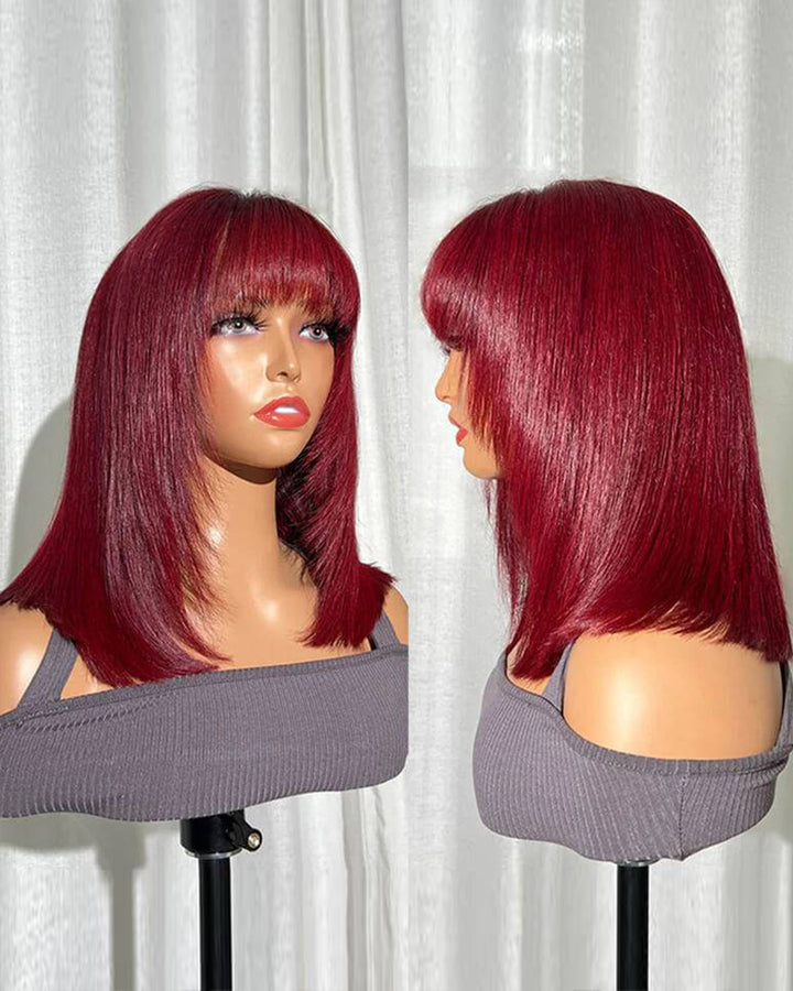 eullair Layered Cut Bangs Bob Wig Short Pre Colored Glueless Straight Hunan Hair Pre Cut 4x4 5x5 Lace Closure Wig