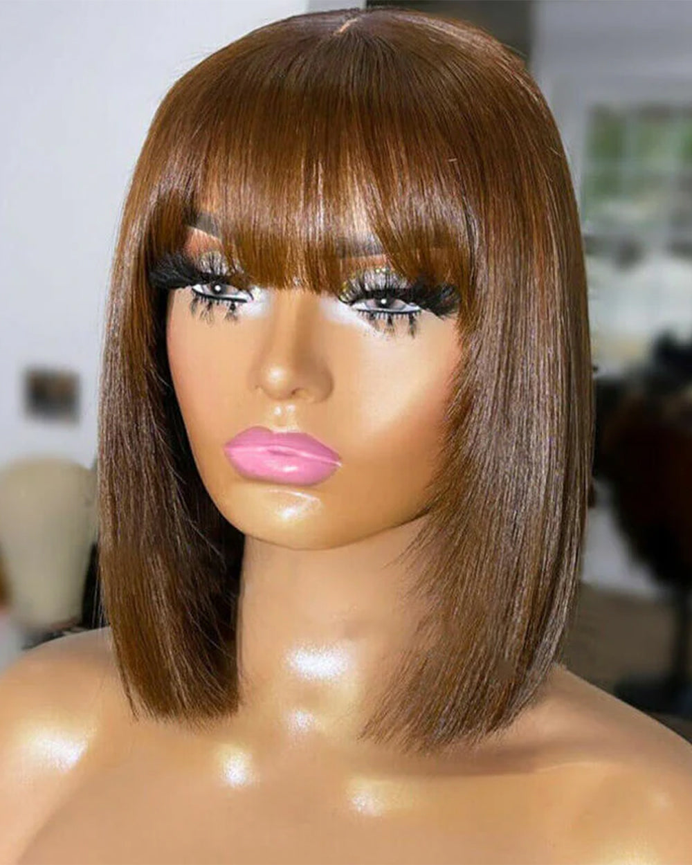 eullair Layered Cut Bangs Bob Wig Short Pre Colored Glueless Straight Hunan Hair Pre Cut 4x4 5x5 Lace Closure Wig