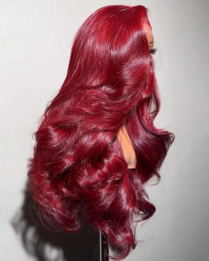 eullair Long Wavy Burgundy Red 13x4 Lace Frontal Wig | Custom Color