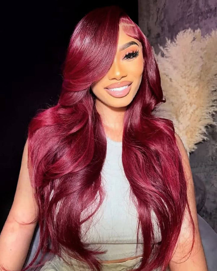 eullair Long Wavy Burgundy Red 13x4 Lace Frontal Wig | Custom Color