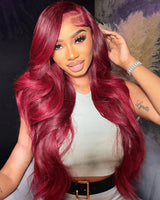 eullair Long Wavy Burgundy Red 13x4 Lace Frontal Wig | Custom Color