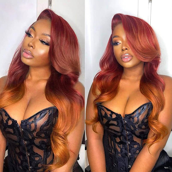 TikTok Hairstylist Style| eullair Golden Red Brown Ginger Body Wave Lace Front Wig Ombre Blonde Straight Human Hair Wigs for Women