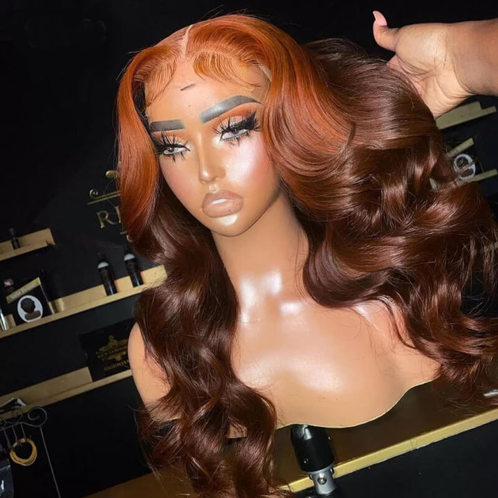 eullair Ombre Ginger Orange Brown Body Wave Wig Lace Frontal Loose Deep Wave Human Hair Wigs Transparent Lace Pre Plucked