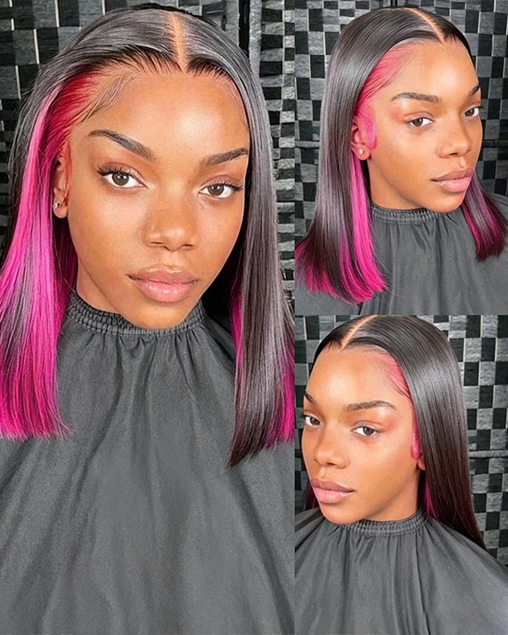 eullair Peakaboo Highlights Colored Short BOB Wig Innenr Red/Pink/Blue/Green/Blonde Straight Human Hair Lace Frontal Wig