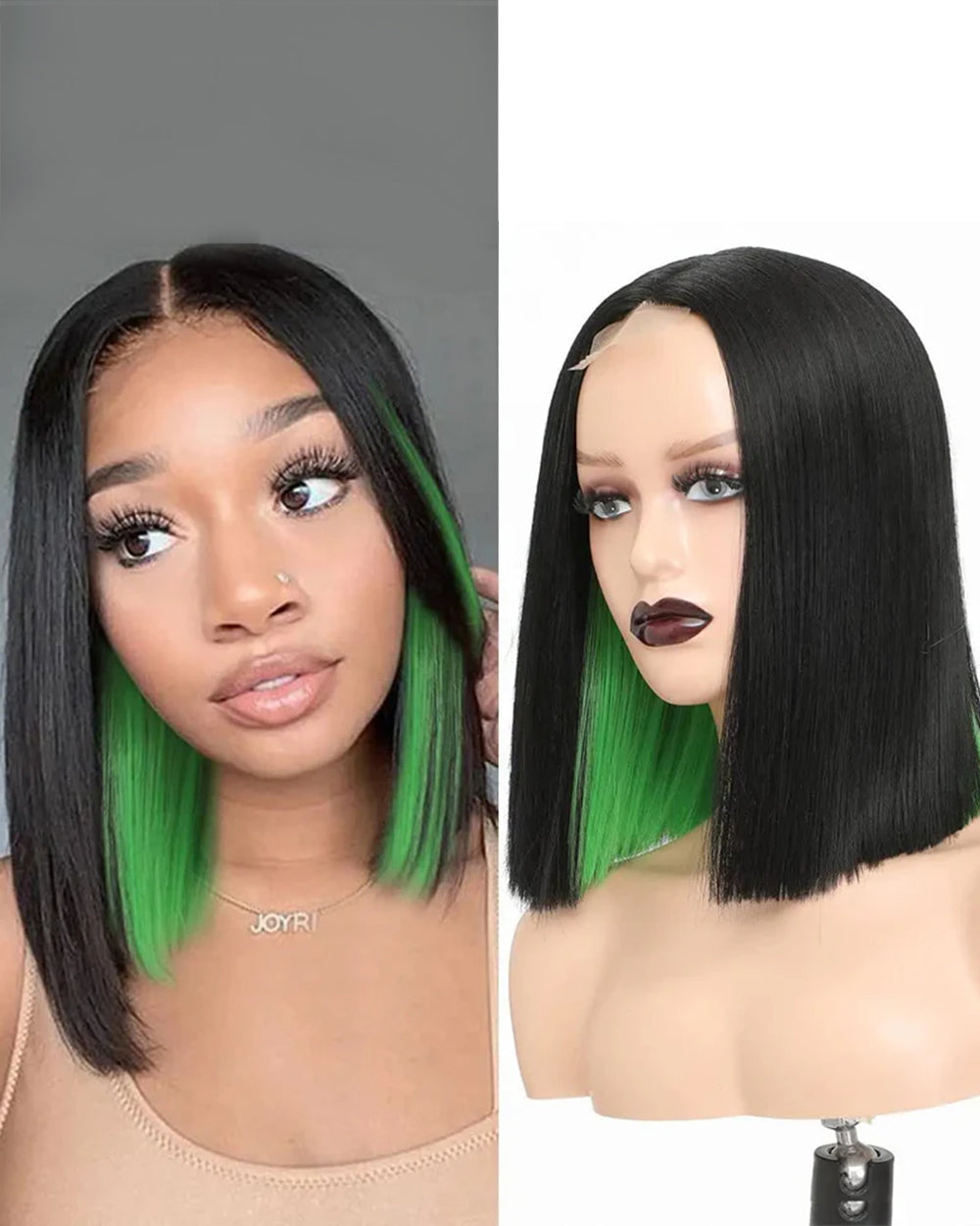 eullair Peakaboo Highlights Colored Short BOB Wig Innenr Red/Pink/Blue/Green/Blonde Straight Human Hair Lace Frontal Wig