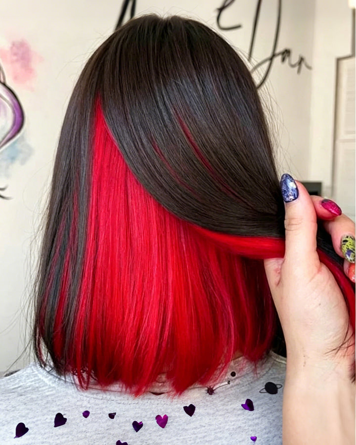 eullair Peakaboo Highlights Colored Short BOB Wig Innenr Red/Pink/Blue/Green/Blonde Straight Human Hair Lace Frontal Wig