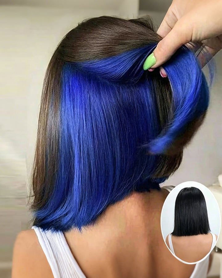 eullair Peakaboo Highlights Colored Short BOB Wig Innenr Red/Pink/Blue/Green/Blonde Straight Human Hair Lace Frontal Wig