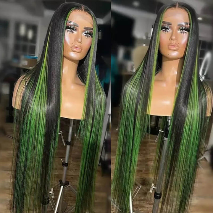 New Peekaboo Highlights Unit! eullair Red/Blue/Green Balayage Highlight Piano Color Straight Lace Frontal Wig For Women