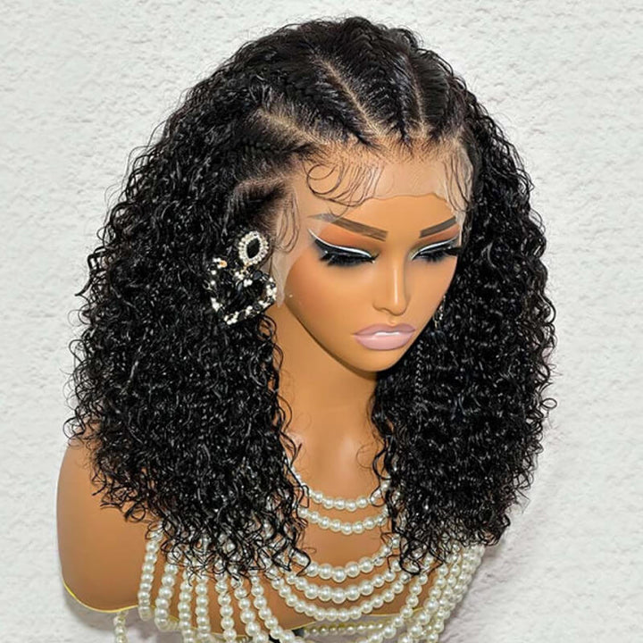 $79 Flash Sale| eullair Quick Install Pre-Styled Braiding Human Hair Half Braid Half Curly 13x4 Full Lace Frontal Short Bob Wigs 180 Density