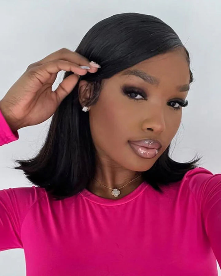 eullair Side Part Short Styled Retro Flip Ends BOB Wigs 13x4 Lace Frontal Human Hair Wig  For Women