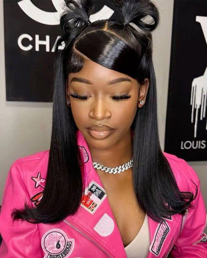 eullair Side Part Short Styled Retro Flip Ends BOB Wigs 13x4 Lace Frontal Human Hair Wig  For Women