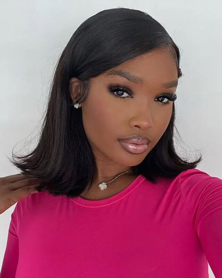 eullair Side Part Short Styled Retro Flip Ends BOB Wigs 13x4 Lace Frontal Human Hair Wig  For Women