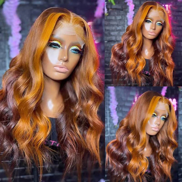 eullair Colored Skunk Stripe Ombre Highlight Body Wave 13x4 Lace Frontal Human Hair Wigs