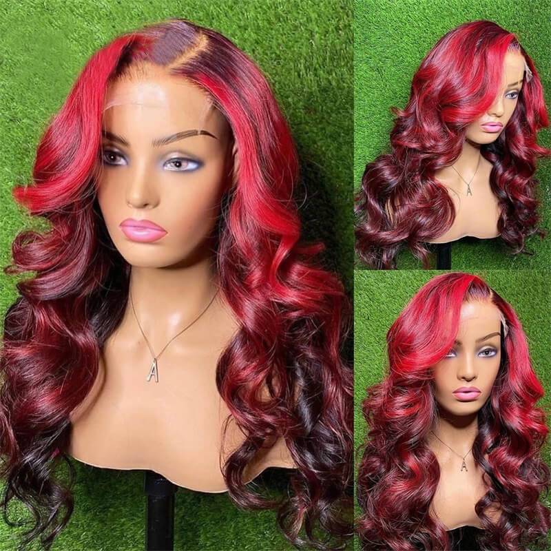eullair Colored Skunk Stripe Ombre Highlight Body Wave 13x4 Lace Frontal Human Hair Wigs