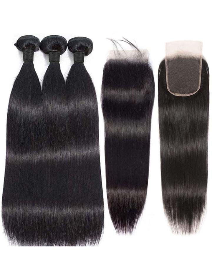 Eullair Straight Bundles with Closure & Frontal – 3 Bundles Human Hair Deals with 4x4/ 5x5/ 13x4/ 13x6 Frontal