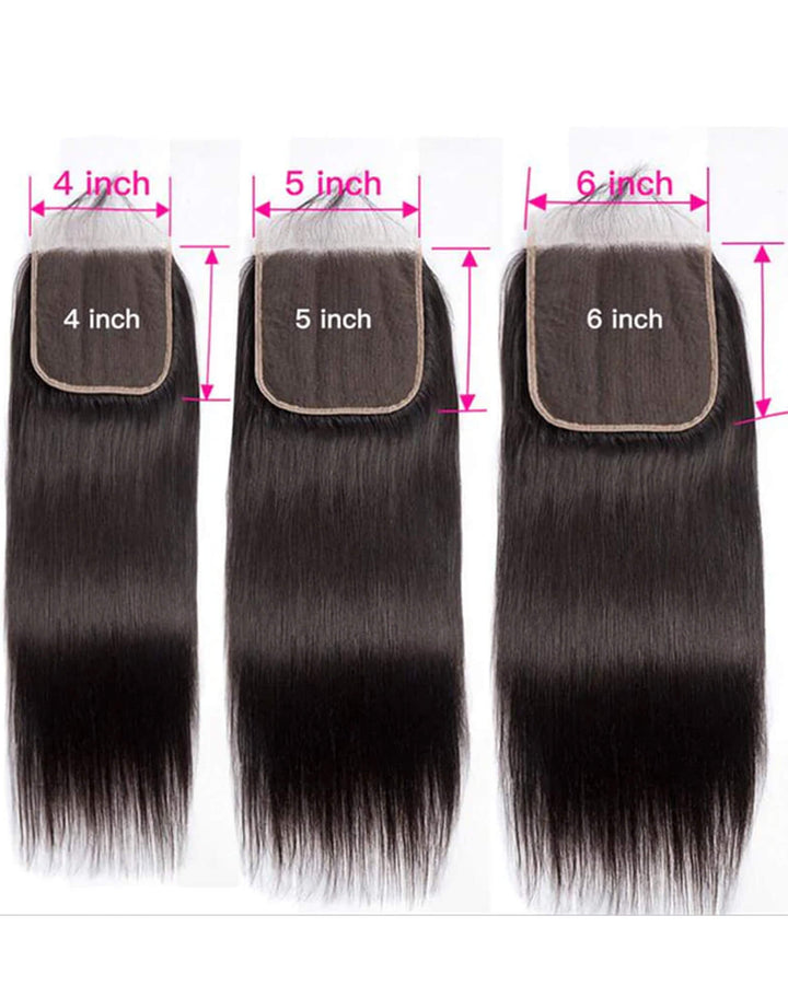 Eullair Straight Bundles with Closure & Frontal – 3 Bundles Human Hair Deals with 4x4/ 5x5/ 13x4/ 13x6 Frontal