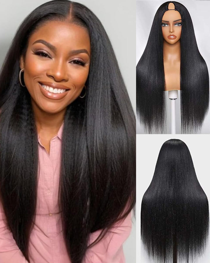 eullair V Part Yaki Straight Wig 100% Human Hair | Beginner Friendly No Leave Out Wig