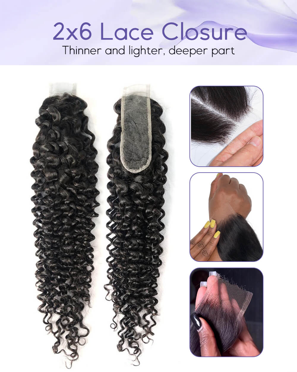 eullair Water Wave Bundles with 2x6 Closure - Pre-plucked Natural Hairline Invisible Swiss Lace Human Hair