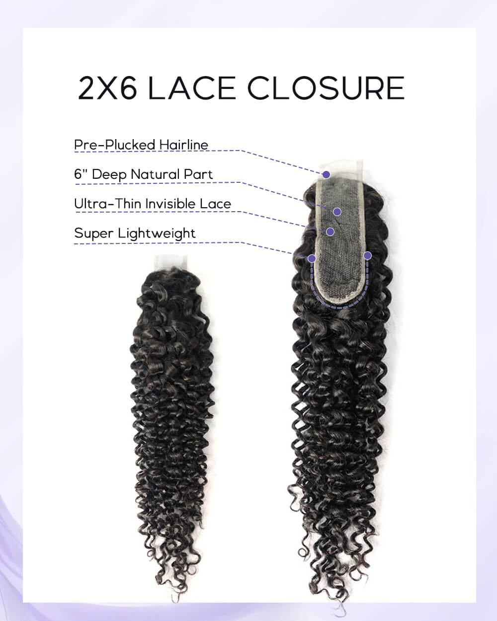 eullair Water Wave Bundles with 2x6 Closure - Pre-plucked Natural Hairline Invisible Swiss Lace Human Hair