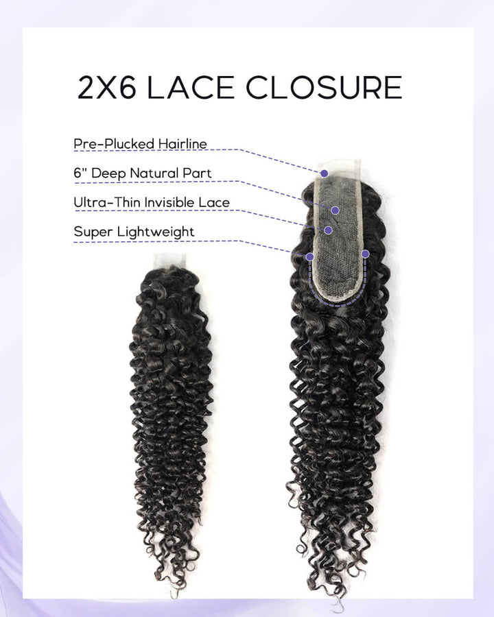 eullair Water Wave Bundles with 2x6 Closure - Pre-plucked Natural Hairline Invisible Swiss Lace Human Hair