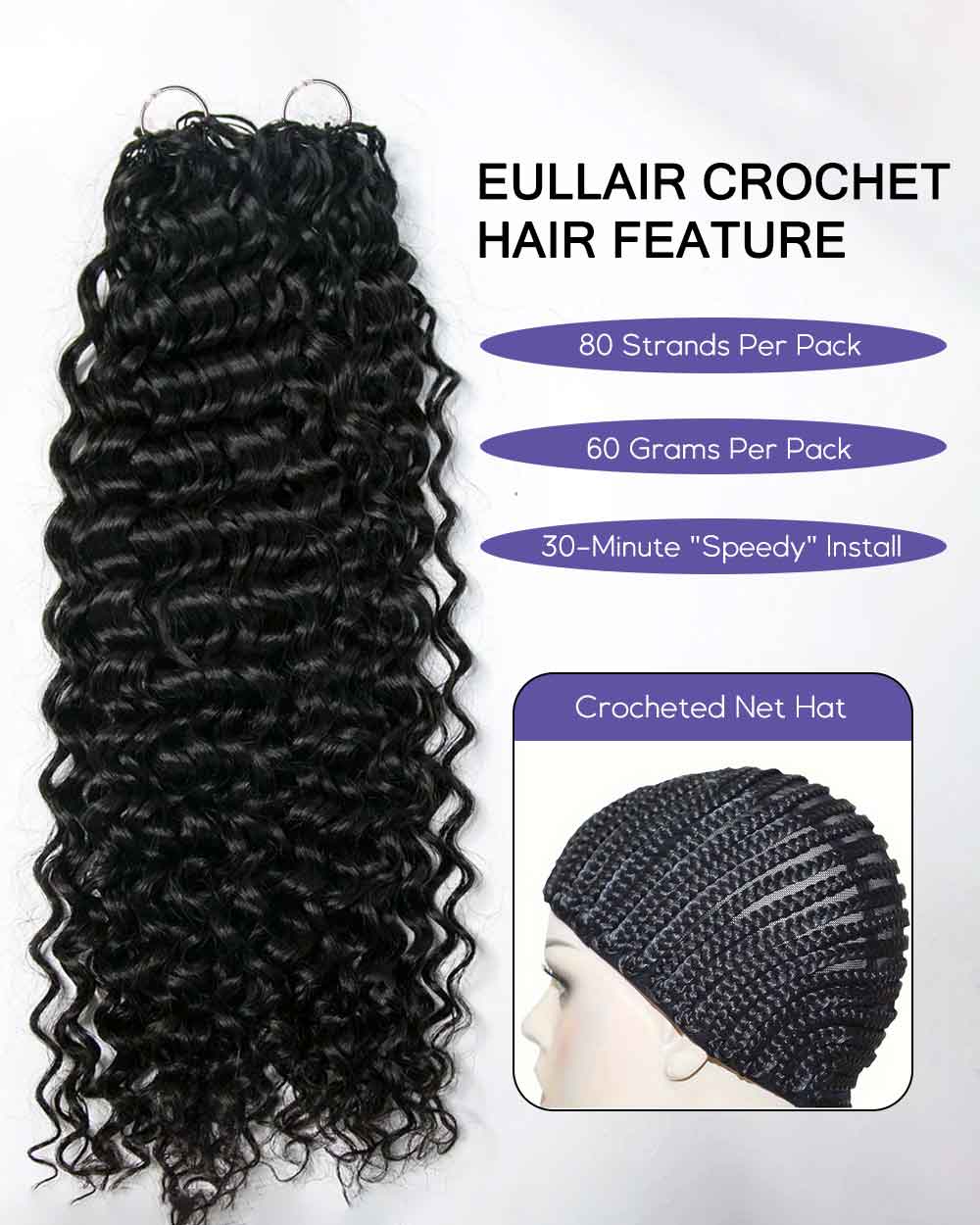 eullair Water Wave Human Hair Crochet Extensions - Pre-Looped For Boho Style