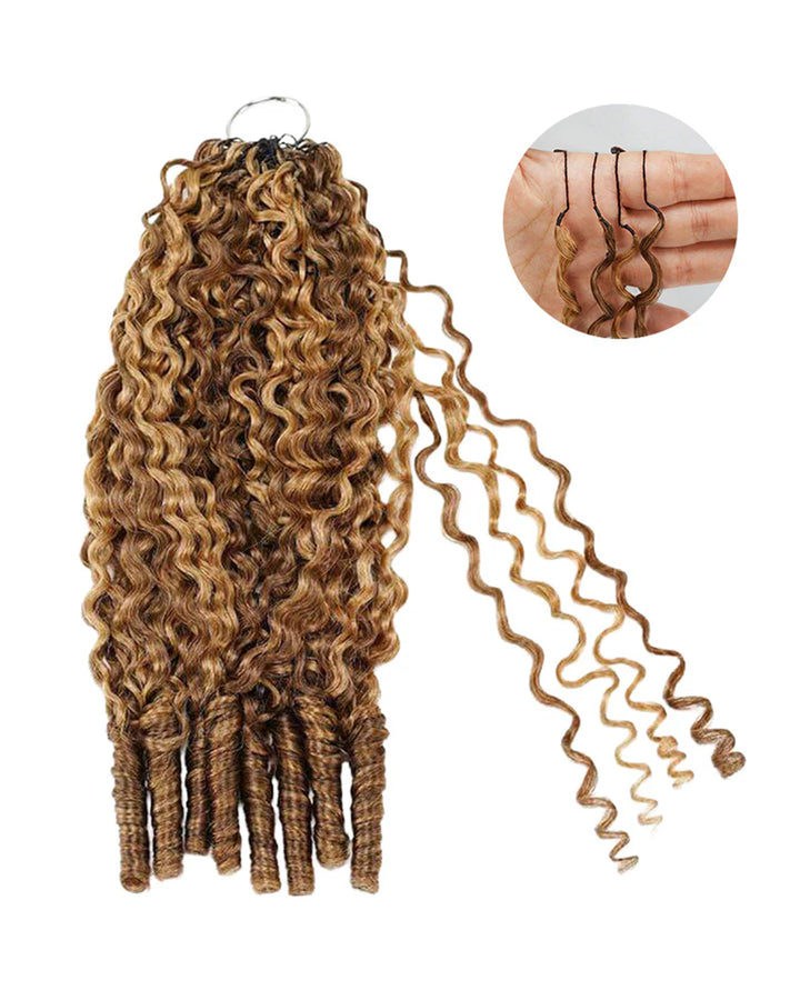 eullair 100% Human Hair Burmese Curly #4/27 Highlight Brown Crochet Hair For for Boho Braids Pre-Separated Time-Saving Design