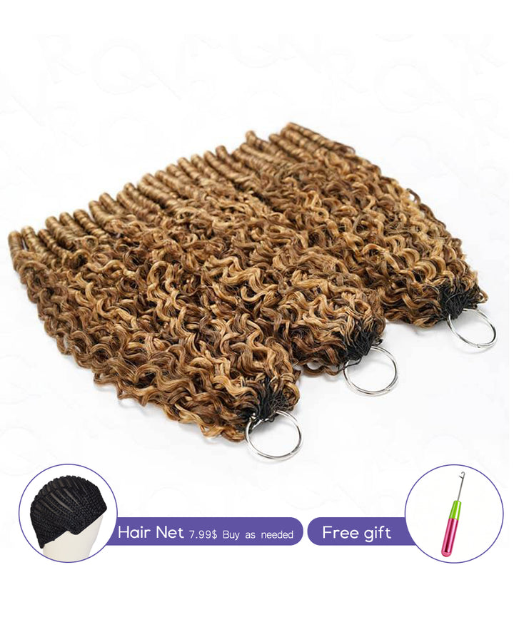 eullair 100% Human Hair Burmese Curly #4/27 Highlight Brown Crochet Hair For for Boho Braids Pre-Separated Time-Saving Design