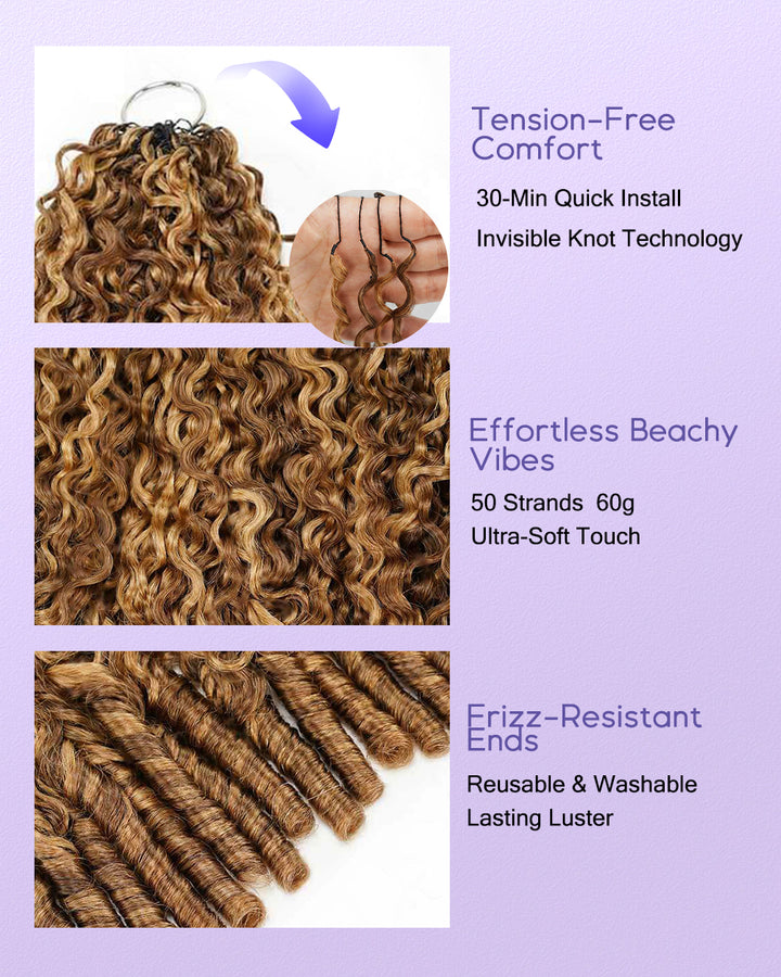 eullair 100% Human Hair Burmese Curly #4/27 Highlight Brown Crochet Hair For for Boho Braids Pre-Separated Time-Saving Design