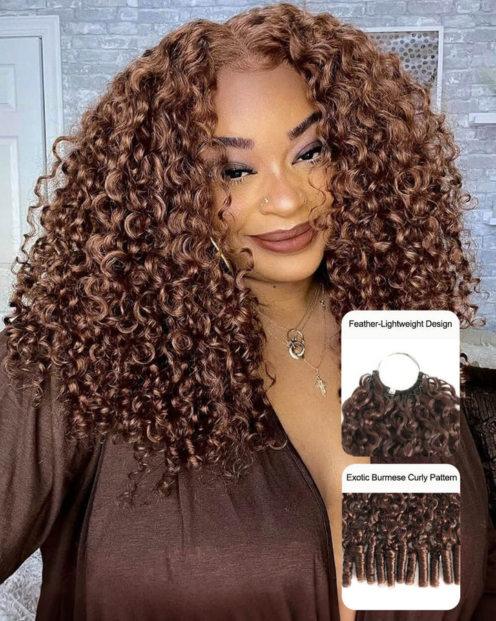 eullair #4 Chocolate Brown Burmese Curly Crochet Hair Lightweight Defined Curl Pattern Natural Look