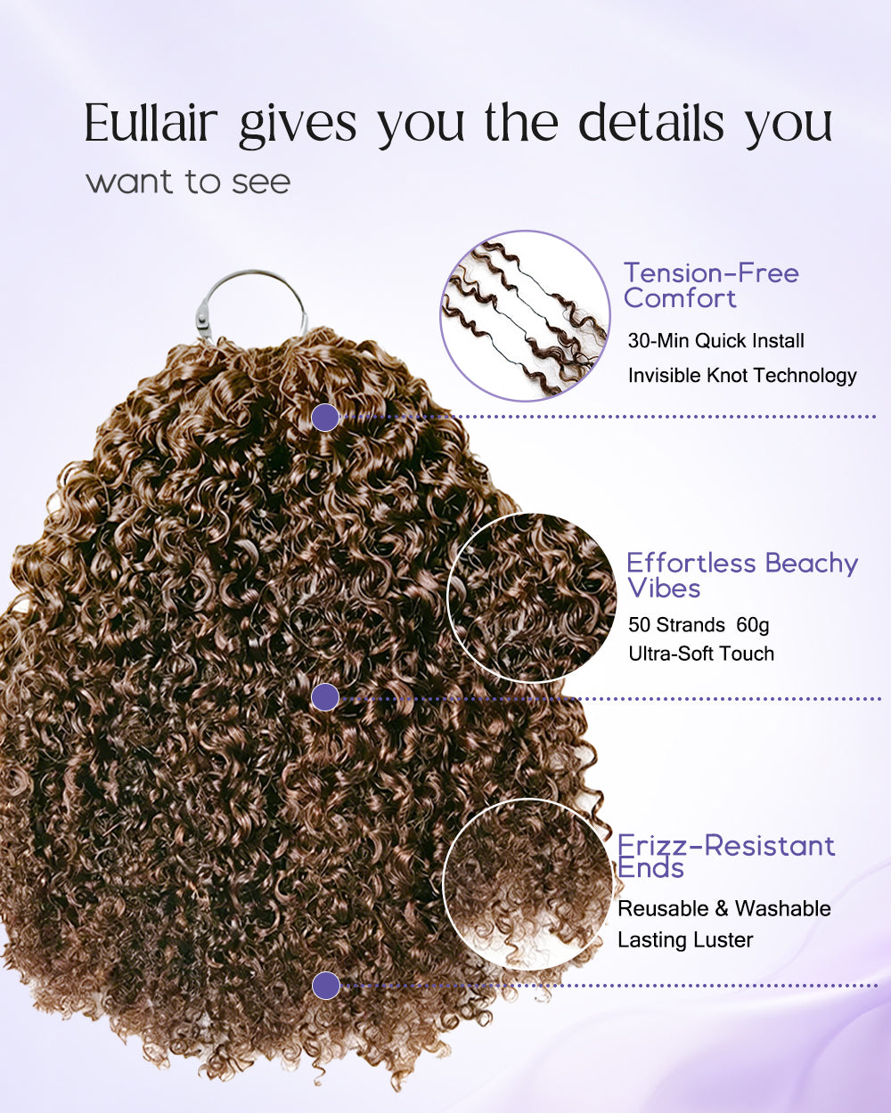 eullair #4 Chocolate Brown Curly Crochet Hair Soft Lightweight Defined Curl Pattern Natural Style