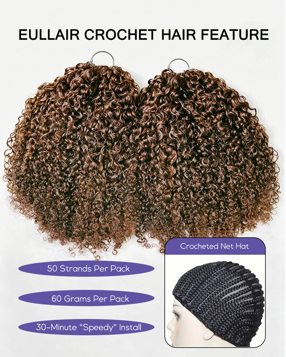 eullair #4 Chocolate Brown Curly Crochet Hair Soft Lightweight Defined Curl Pattern Natural Style