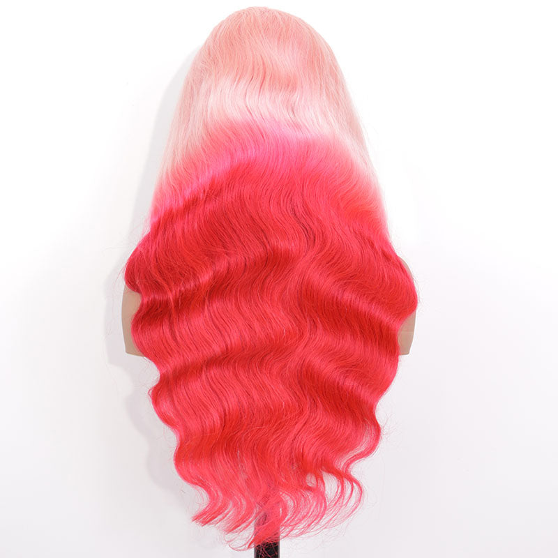 eullair Barbie Style Ombre Pink Red Body Wave Lace Frontal Wig Two Tones Human Hair Lace Wigs For Women