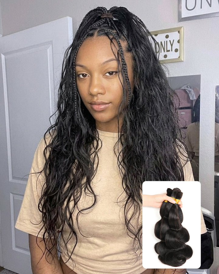 eullair Body Wave Natural Black Hair Bulk for Knotless Braids & Boho Styles | 65g Pack