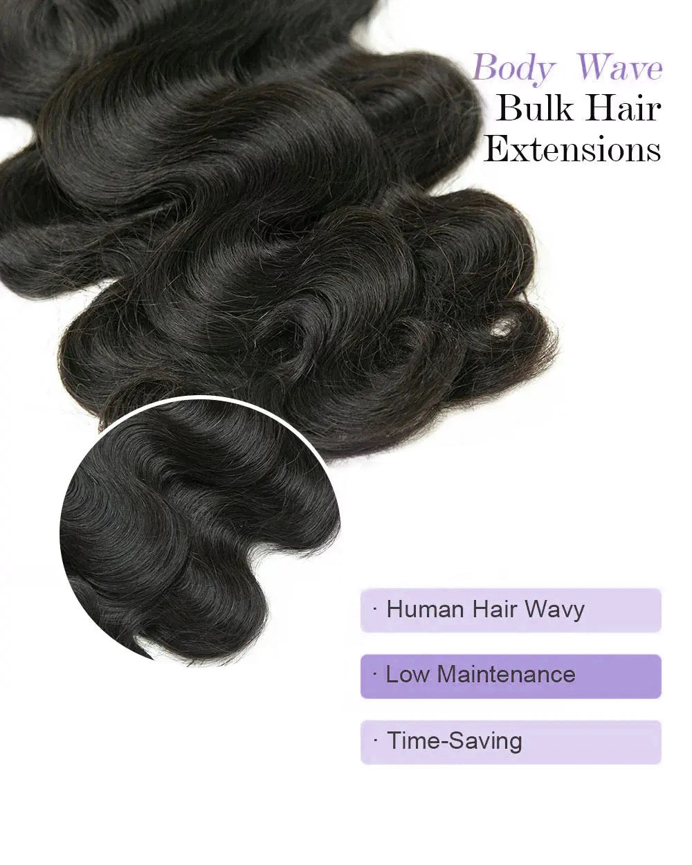 eullair Body Wave Natural Black Hair Bulk for Knotless Braids & Boho Styles | 65g Pack
