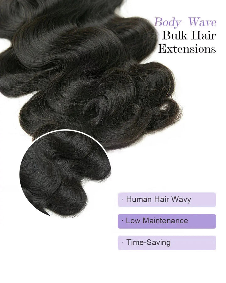 eullair Body Wave Natural Black Hair Bulk for Knotless Braids & Boho Styles | 65g Pack